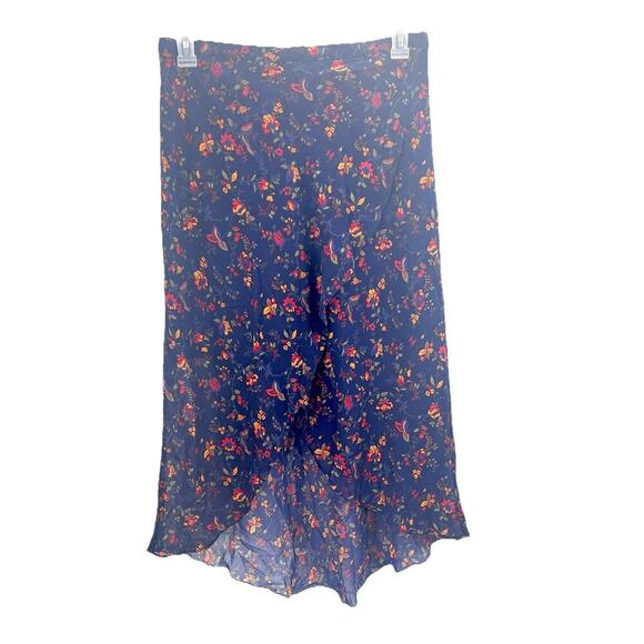 Madewell Navy Blue Floral Pull On Faux Wrap Midi Skirt Womens 10 - Picture 2 of 8